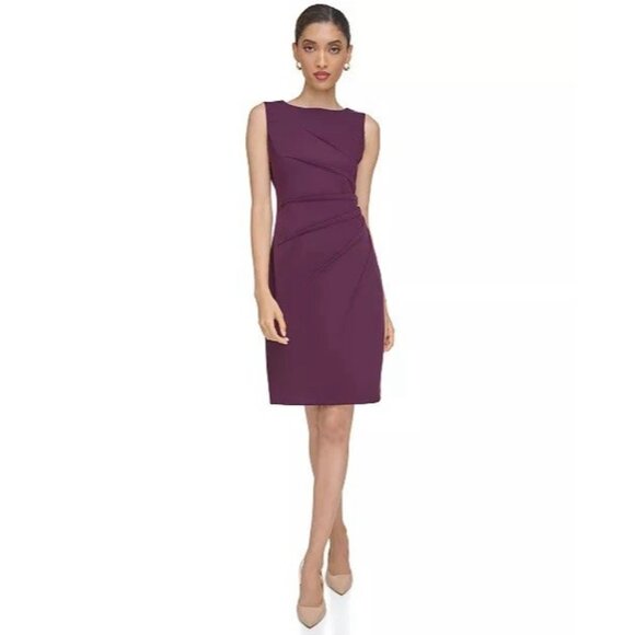 NWT Calvin Klein Women's Size 2 Purple Round-Neck Sleeveless Sheath Dress Work - Picture 1 of 13